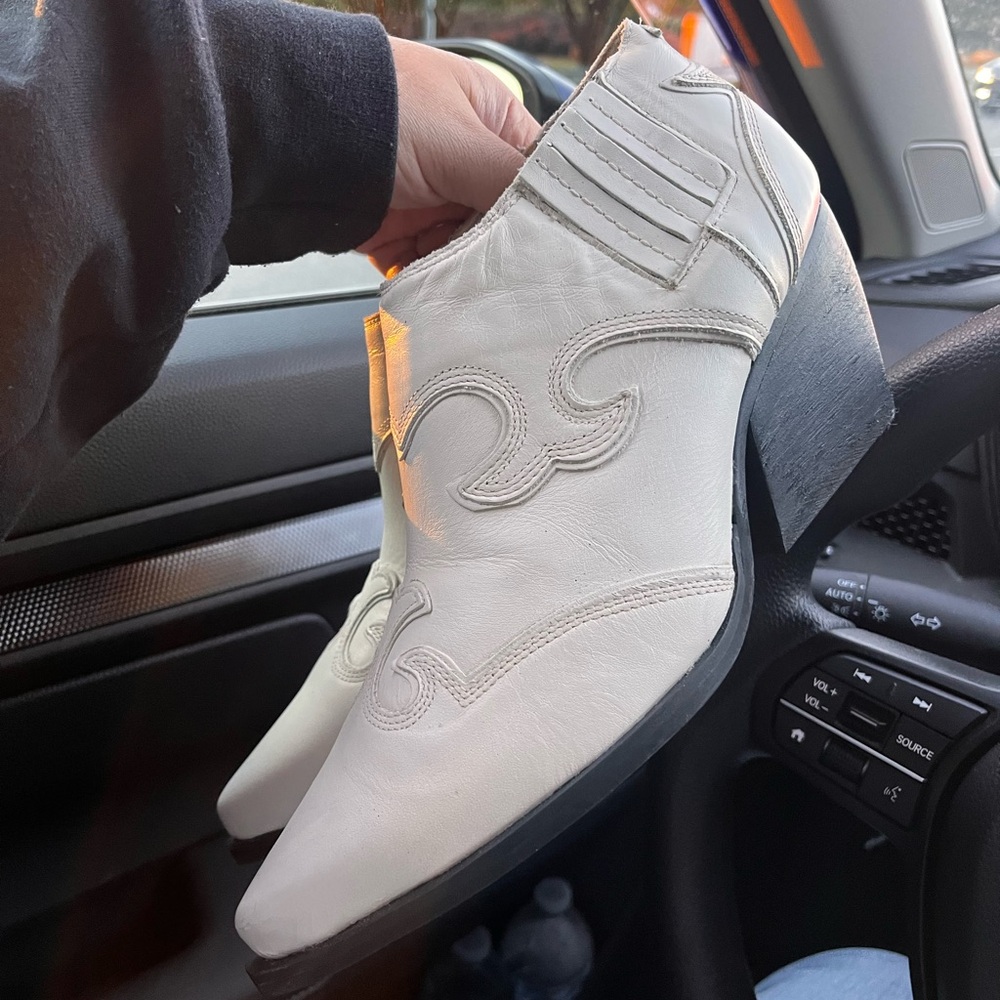 Steve Madden White Western Ankle Booties